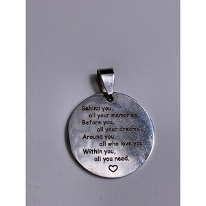 Round Stainless Steel Pendant Inspirational Quote Charm Necklace Accessory